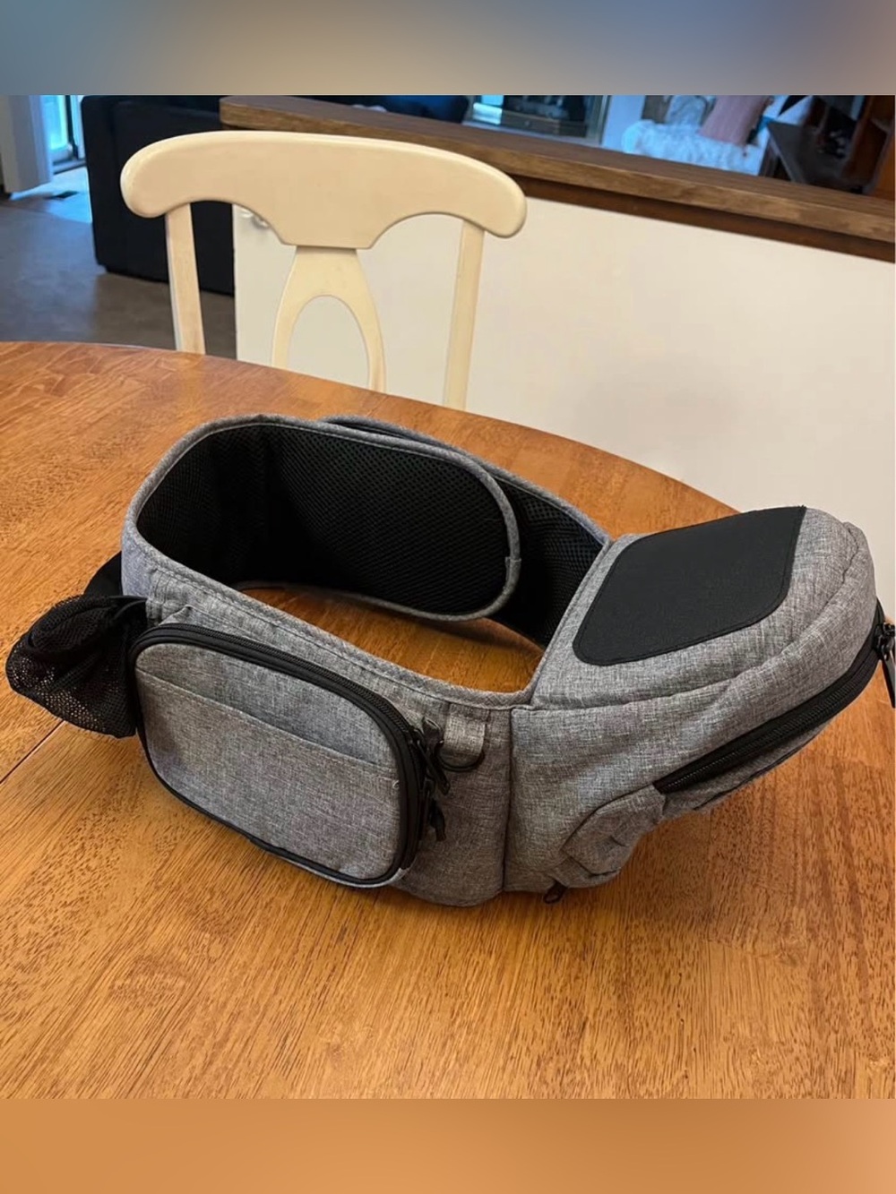 Versatile Gray Baby Diaper Waist Bag with Multiple Pockets